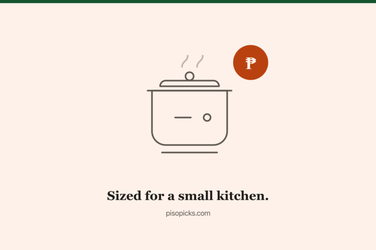 Line-art rice cooker with a peso badge, illustrating small condo rice cooker picks in the Philippines